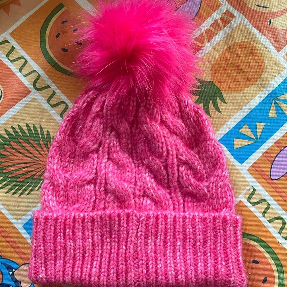 NWT Loft Pompom Hat bright pink